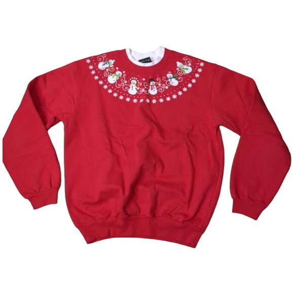 Vtg Womens Sweatshirt Sz S Red Christmas Pullover Crewneck Granny Core Snowman - Picture 1 of 4
